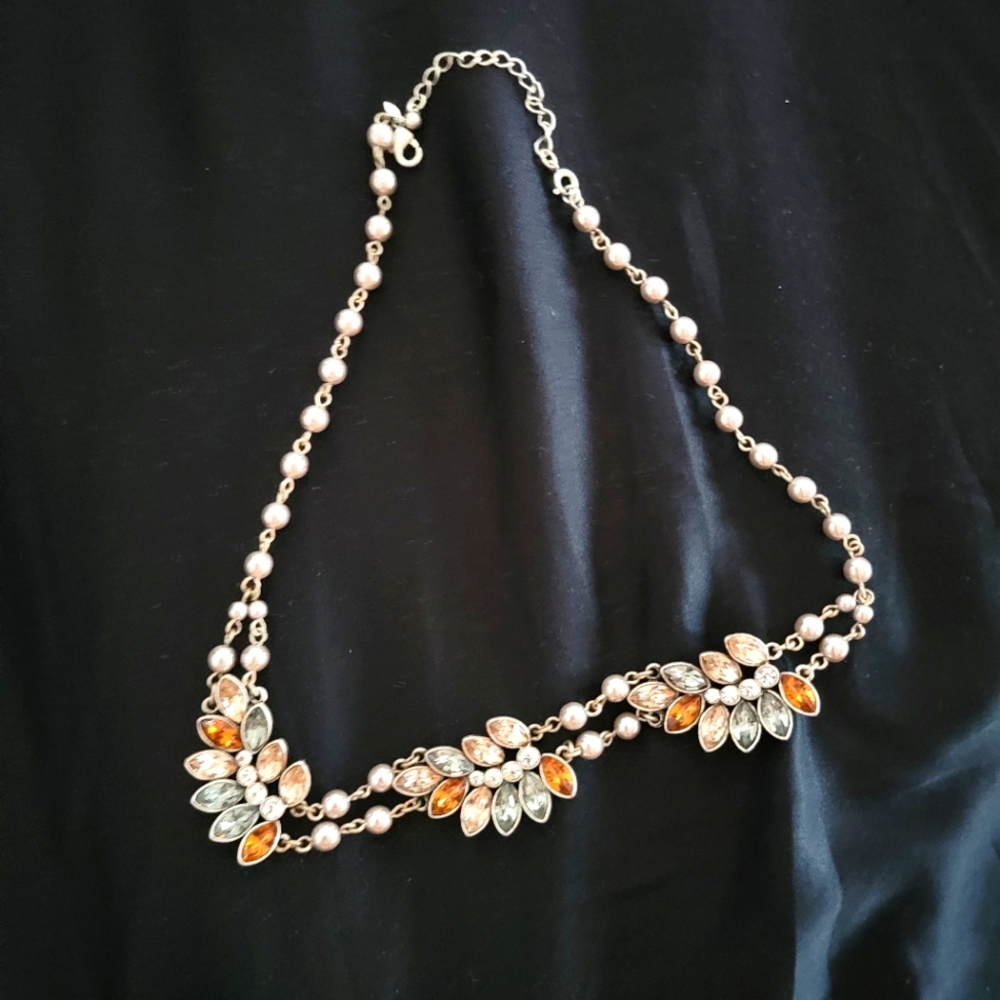 Silvertone and colored gem necklace